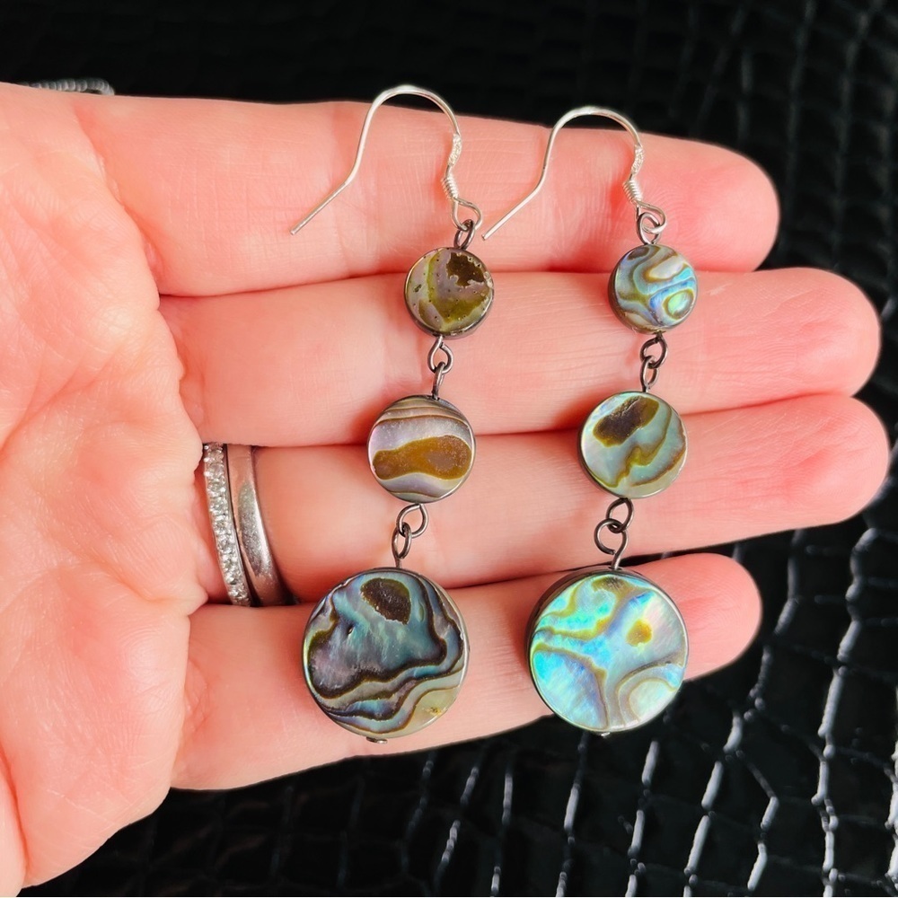 Abalone Shell Sterling Silver Dangle Hook Earring… - image 6